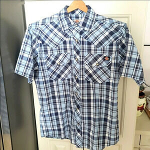 Dickies Pearl Snap Plaid Western Cowboy Rodeo Short Sleeve Shirt